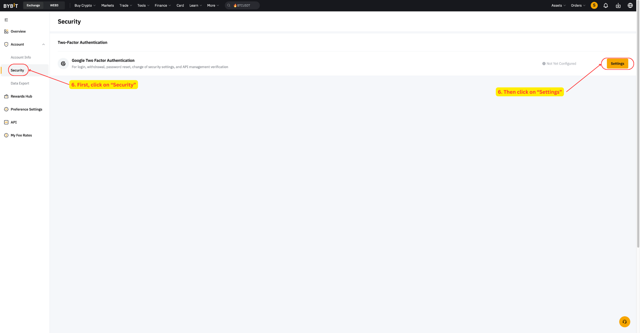 Bybit Security Settings page