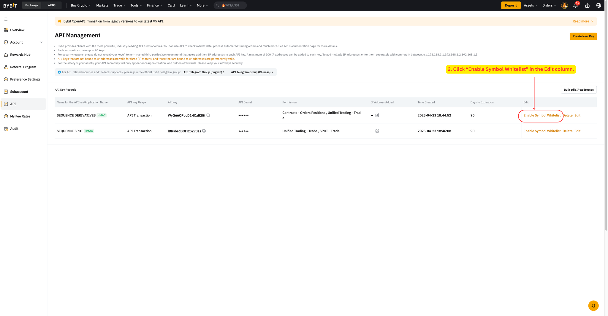 Enable Symbol Whitelist option