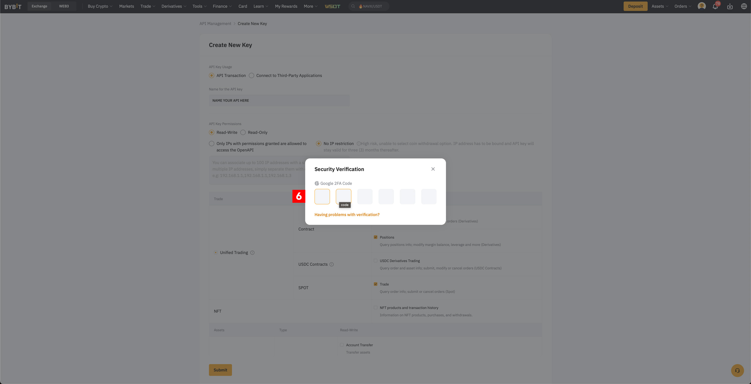 ⁉ Remember: if you creating keys from inside the sub-account, you will use the 2FA that you created for the new sub-account, not the 2FA for the main account.