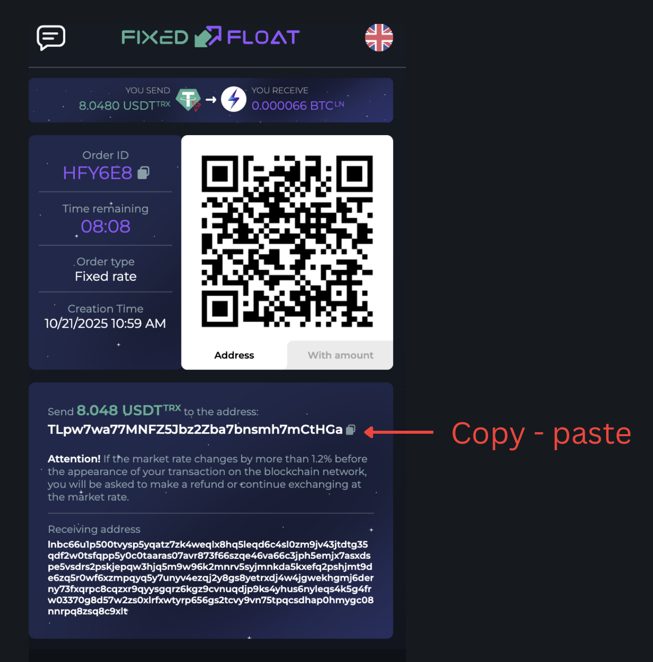 Solution: Copy-paste Address and Amount